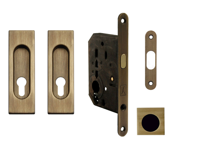 FT - Set na posuvné dveře hranatý - PZ / D OGS - Bronz česaný matný