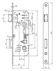 MP - Zadlabací zámek WC 90/60 - C 3345 pozink L/P Bílý pozink