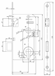 MP - Zadlabací zámek PZ 72/80 - D 2155 L/P Černý pozink