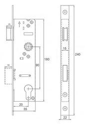 MP - Zadlabací zámek PZ 90/35 - F 9020 L/P Bílý pozink