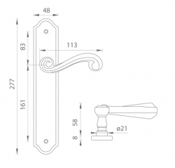 Klika na dveře TI - CARLA - 704 OLV - Mosaz leštěná lakovaná (01)