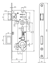 MP - Zadlabací zámek PZ 90/60 - C 3145 pozink L/P Bílý pozink