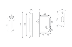 FT - Zámek na posuvné dveře 60/50 BB ONL - Nikl lesklý
