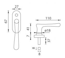 Půloliva na okno NI - ELEGANT - půloliva VELKÁ NAT - Natural mosaz nelakovaná