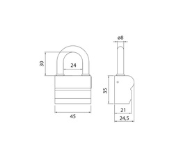DK - AP1000 US visací zámek - třmen 30 VHZ 45 NP - Nikl perla