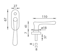 Půloliva na okno NI - ELEGANT - půloliva VELKÁ OLV - Mosaz leštěná lakovaná