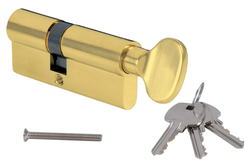 MP - Stavební cylindrická vložka - s knoflíkem OLV - Mosaz leštěná lakovaná