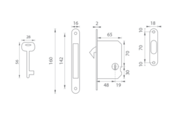 FT - Zámek na posuvné dveře 60/50 BB NP - Nikl perla