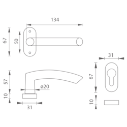 Klika na dveře MP - NERO - UOR BN - Broušená nerez