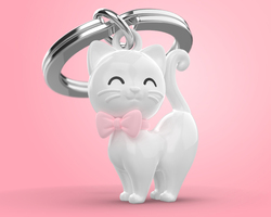 MTM341-01 MTM - KLÍČENKA - Kočka bílá s mašlí