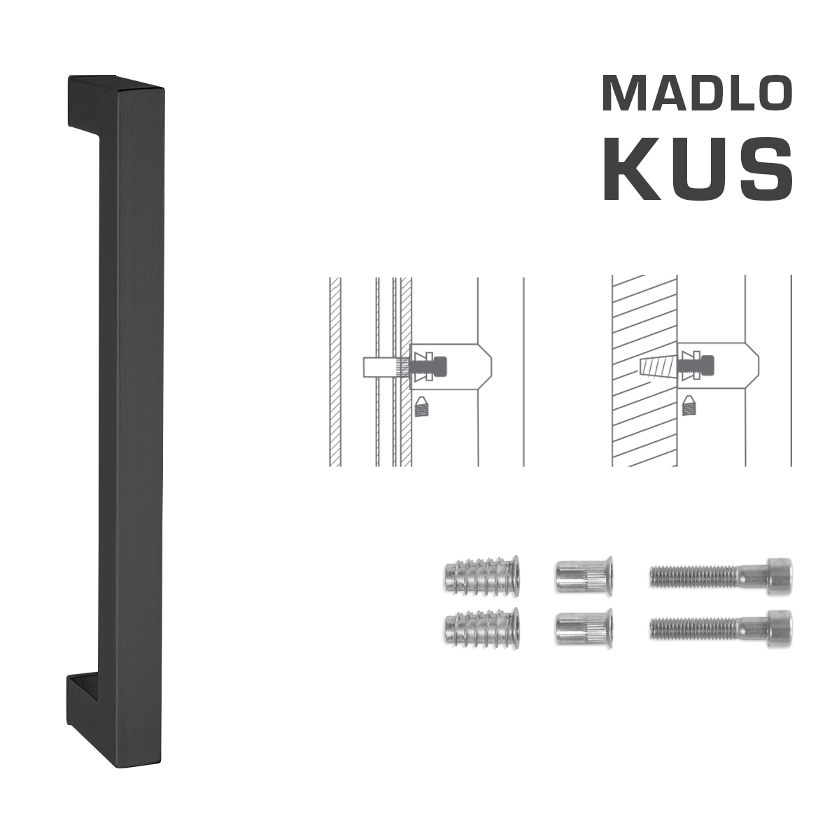 Madlo na dveře FT - MADLO kód K02K 25x25 mm SP ks BS - Černá matná