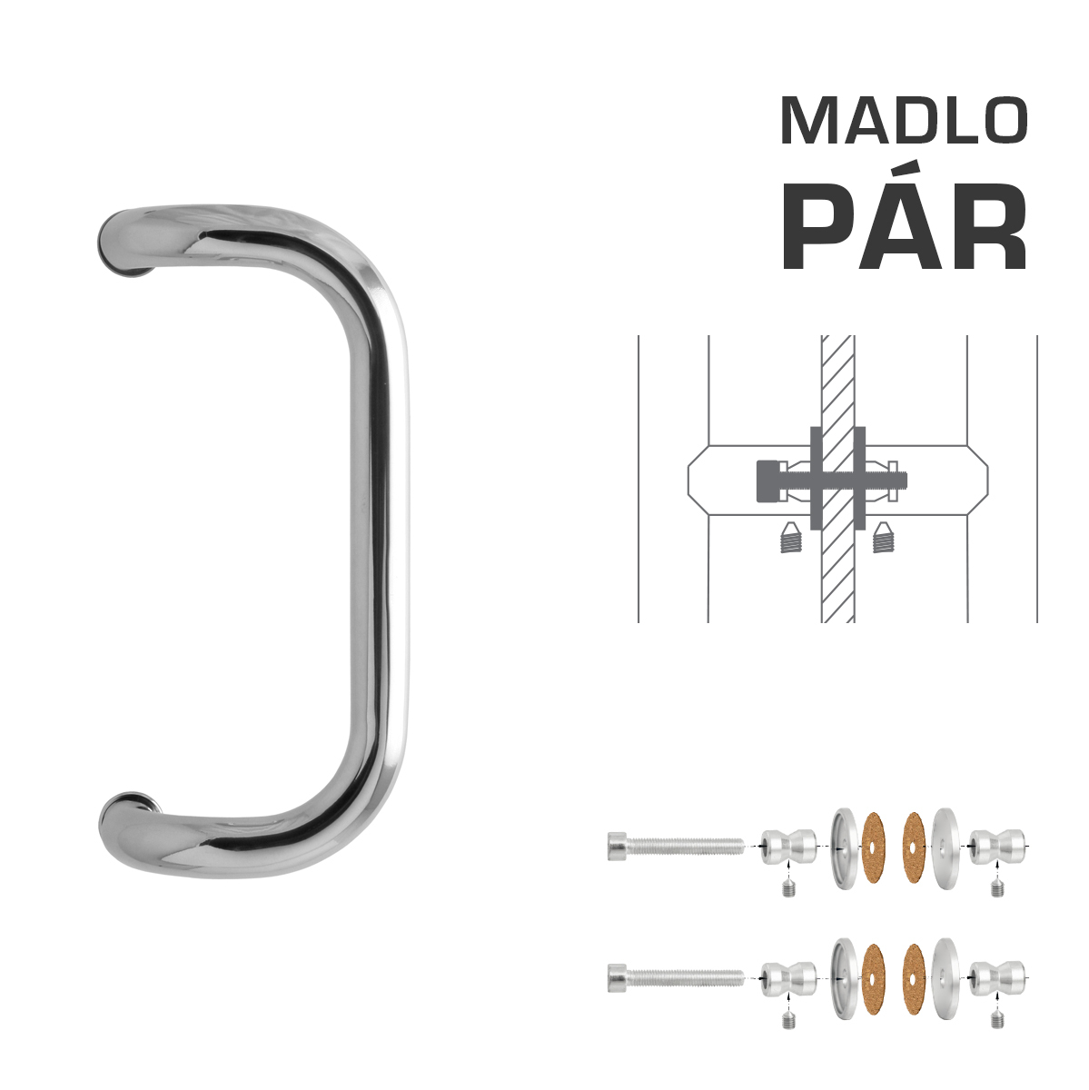 Madlo na dveře WA - MADLO M2 WA/A-S-SKLO pár LN - Leštěná nerez
