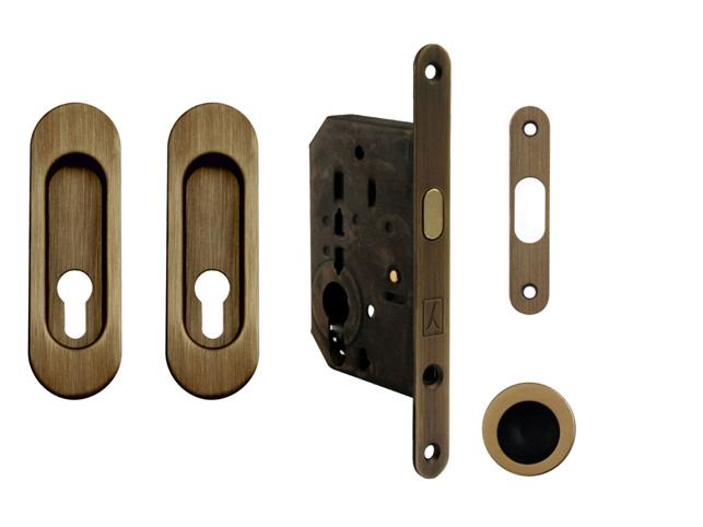 FT - Set na posuvné dveře oválný - PZ / D OGS - Bronz česaný matný