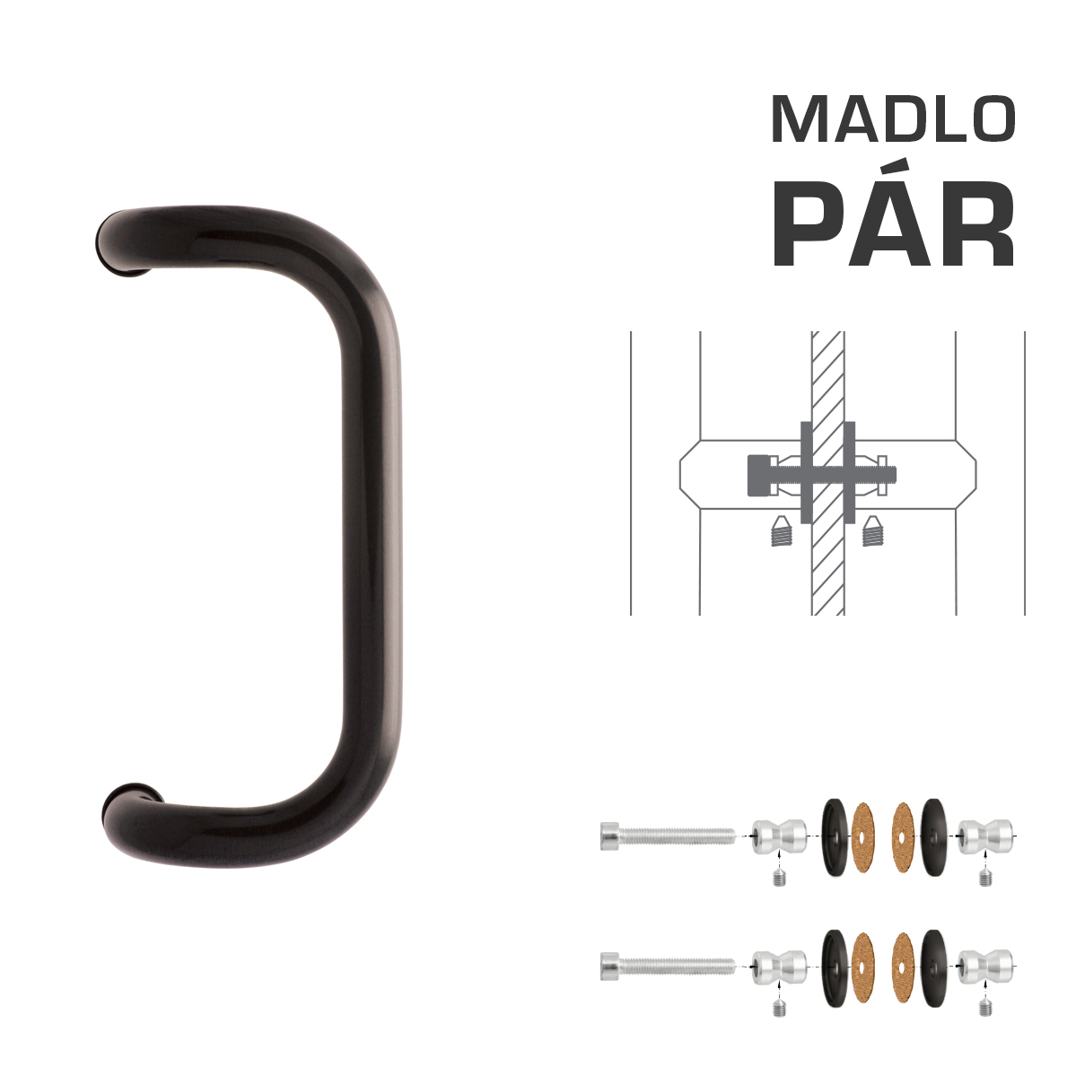 Madlo na dveře WA - MADLO M2 WA/A-S-SKLO pár Hnědošedá (RAL 8019)