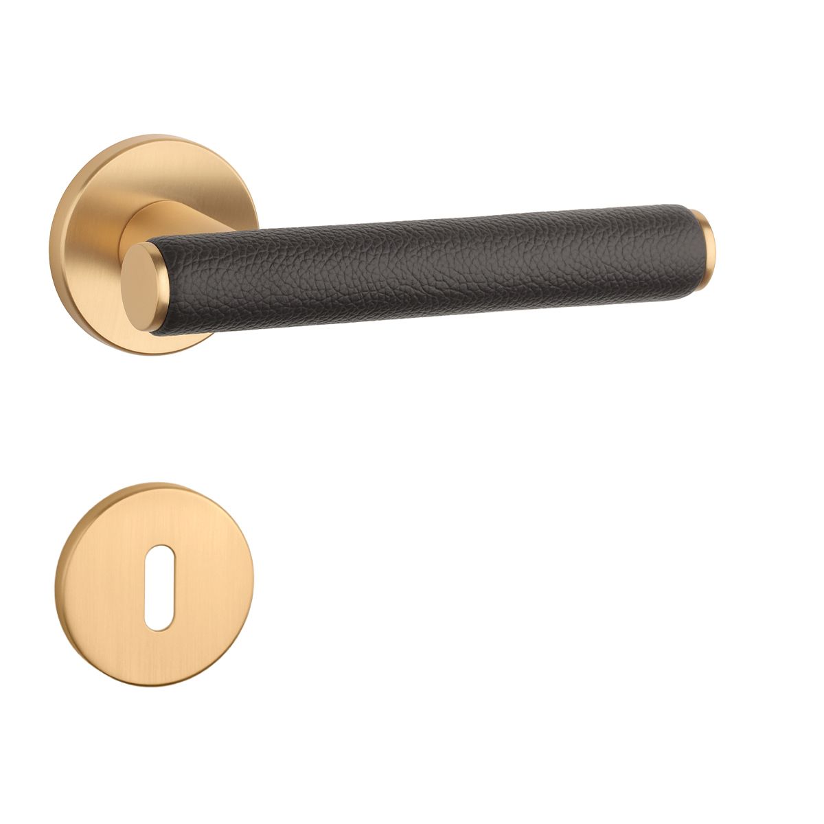 Klika na dveře AS - EGERIA - R 7S OLS - Mosaz broušená / hnědá kůže