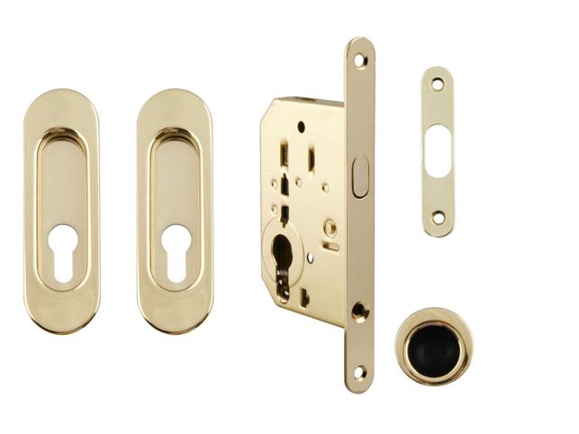 FT - Set na posuvné dveře oválný - PZ / D OLV - Mosaz leštěná lakovaná