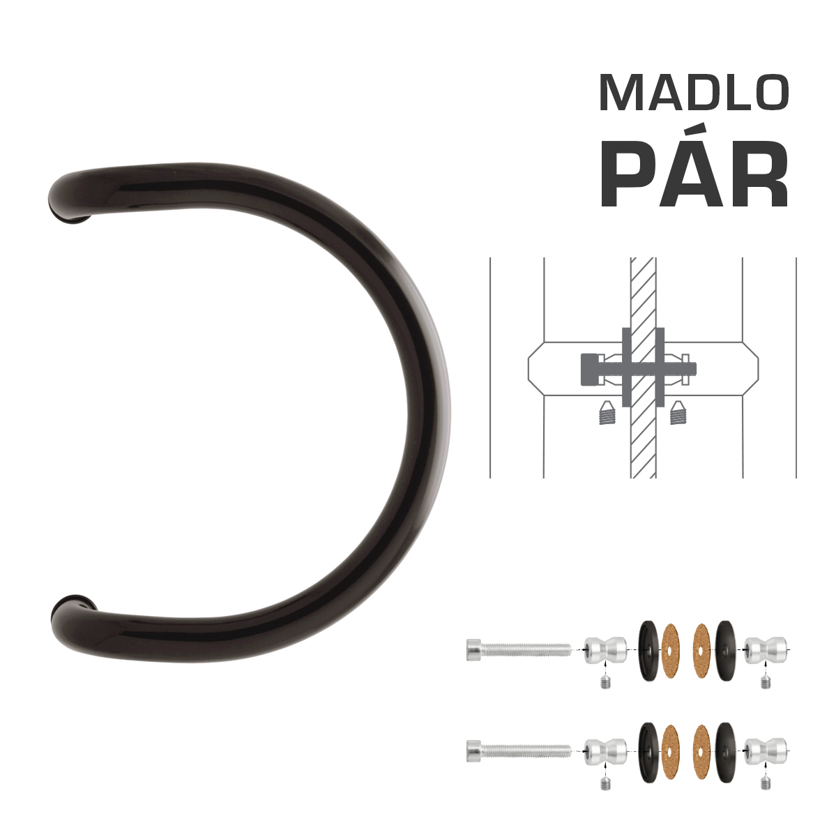 Madlo na dveře WA - MADLO M1 WA/A-S-SKLO pár Hnědošedá (RAL 8019)