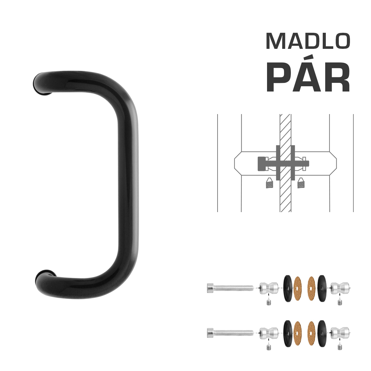 Madlo na dveře WA - MADLO M2 WA/A-S-SKLO pár Černá (RAL 9005)