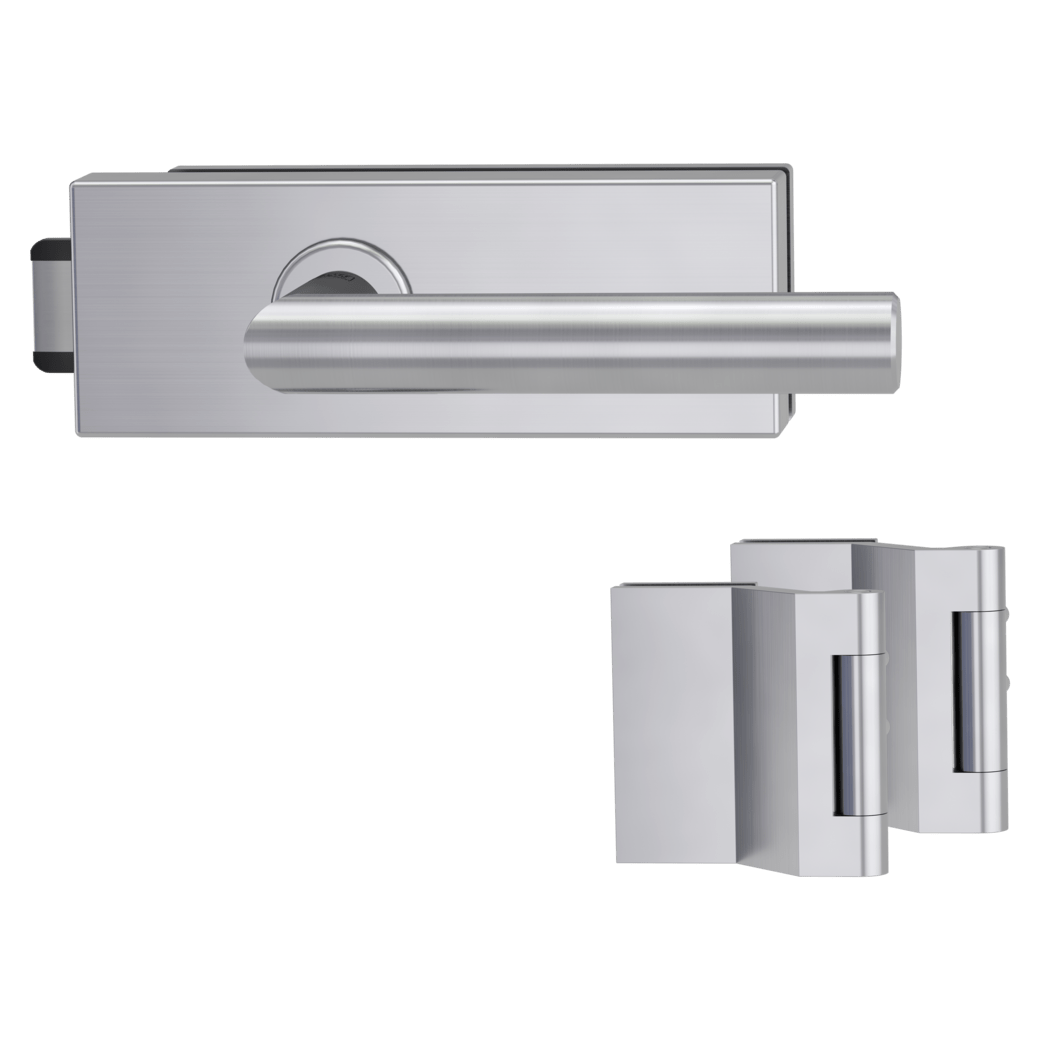 Klika na dveře GK - PURISTO S - ZÁMEK na sklo s klikou LUCIA  - UV (vč. závěsů) BN - Broušená nerez (71)