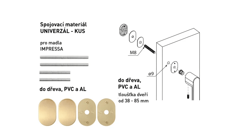 Spojovací materiál pro madlo MPK - IMPRESSA Spojovací materiál UNIVERZÁL pro MADLO ks OLS - Mosaz broušená