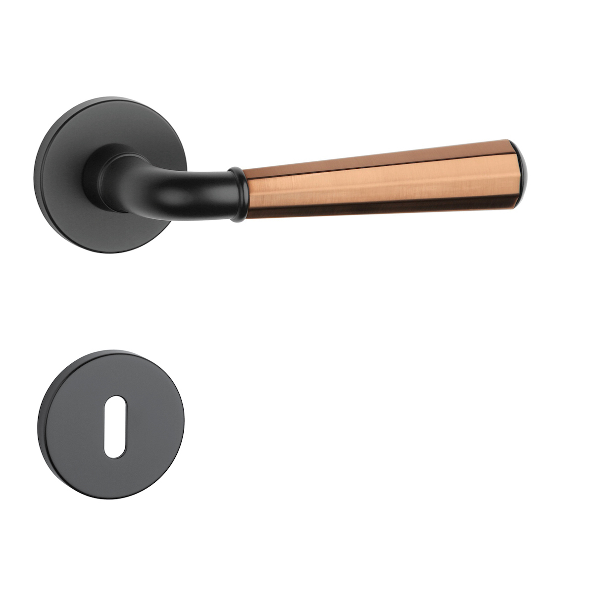 Klika na dveře ASM - MARIGOLD 3 - R 7S BS/CUM/BS - Černá matná / měď matná / černá matná