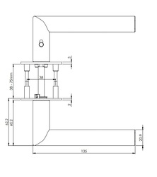 Klika na dveře GK - TRI 134 PIATTA S - R - S2L s uzamykáním BN - Broušená nerez (71)