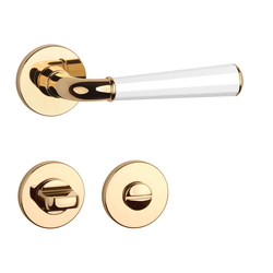 Klika na dveře ASM - MARIGOLD 3 - R 7S OLV/WS/OLV - Mosaz leštěná lakovaná / bílá matná / mosaz leštěná lakovaná