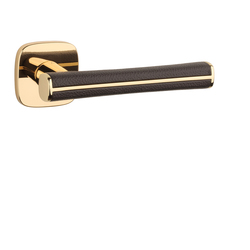 Klika na dveře AS - DAVIDIA - QR 7S OLV - Mosaz leštěná lakovaná / hnědá kůže