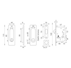 FT - Set na posuvné dveře hranatý - WC ONSM - Nikl broušený matný