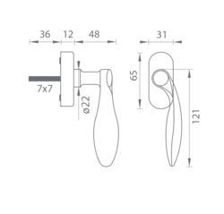 Klika na eurookno TI - DK - CLAUDIA - R 1938 OLV - Mosaz leštěná lakovaná (01)