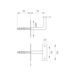 LR - DRŽÁK ZÁBRADLÍ se zaoblenou plochou 60/76 BN - Broušená nerez