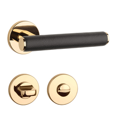 Klika na dveře AS - EGERIA - R 7S OLV - Mosaz leštěná lakovaná / hnědá kůže