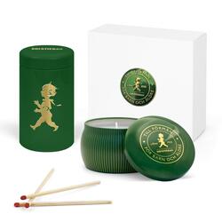 SN - DÁRKOVÝ BOX - Svíčka a zápalky - Borovicový les Zelená lesklá / zlatý lesklý emblém