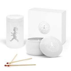 SN - DÁRKOVÝ BOX - Svíčka a zápalky - Eukalyptus Bílá lesklá / stříbrný lesklý emblém