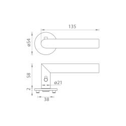 Klika na dveře GK - LUCIA PIATTA S - R - S2L s uzamykáním BN - Broušená nerez (71)