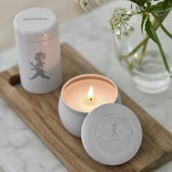 SN - DÁRKOVÝ BOX - Svíčka a zápalky - Eukalyptus Bílá lesklá / stříbrný lesklý emblém