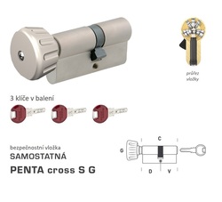 Bezpečnostní vložka DK - PENTA cross S G - s knoflíkem NP - Nikl perla