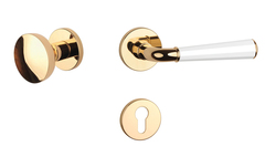 Klika na dveře ASM - MARIGOLD 3 - R 7S OLV/WS/OLV - Mosaz leštěná lakovaná / bílá matná / mosaz leštěná lakovaná