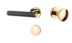 Klika na dveře AS - EGERIA - R 7S OLV - Mosaz leštěná lakovaná / hnědá kůže