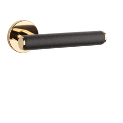 Klika na dveře AS - EGERIA - R 7S OLV - Mosaz leštěná lakovaná / hnědá kůže