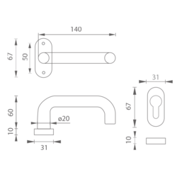 Klika na dveře MP - COSLAN - UOR BN - Broušená nerez