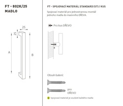 Madlo na dveře FT - MADLO kód K02K 25x25 mm ST ks BS - Černá matná