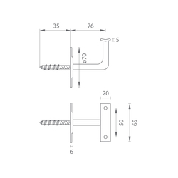 LR - DRŽÁK ZÁBRADLÍ se zaoblenou plochou 70/76 BN - Broušená nerez