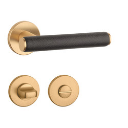 Klika na dveře AS - EGERIA - R 7S OLS - Mosaz broušená / hnědá kůže