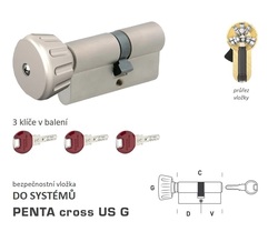 Bezpečnostní vložka DK - PENTA cross US G - s knoflíkem NP - Nikl perla