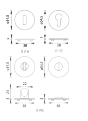 Rozeta ke klice SH - ROZETA - R 3SM OLS - Mosaz broušená