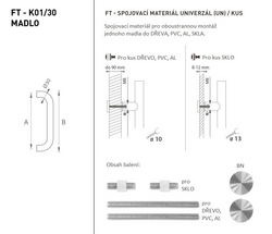 Madlo na dveře FT - MADLO kód K01 Ø 30 mm UN ks BN - Broušená nerez
