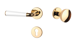 Klika na dveře ASM - MARIGOLD 3 - R 7S OLV/WS/OLV - Mosaz leštěná lakovaná / bílá matná / mosaz leštěná lakovaná