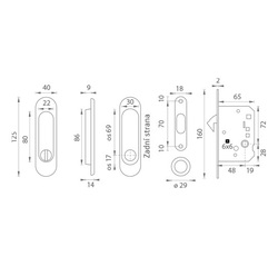 FT - Set na posuvné dveře oválný - WC OLV - Mosaz leštěná lakovaná