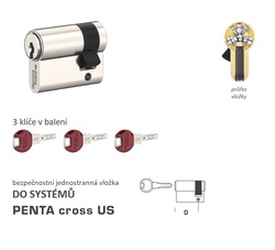 Bezpečnostní vložka DK - PENTA cross US jednostranná NP - Nikl perla